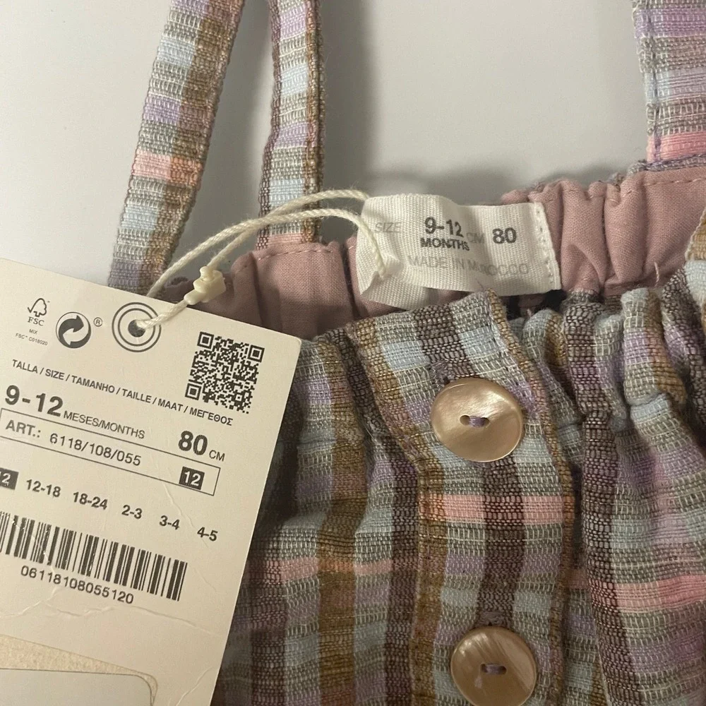 Zara‎ Baby Girls Plaid Pinafore Skirt Pastel Blue Pink 9-12 Months NWT Preppy